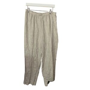 Bryn Walker Linen Pants Beige Oatmeal Elastic Waist Straight Leg Made in USA L